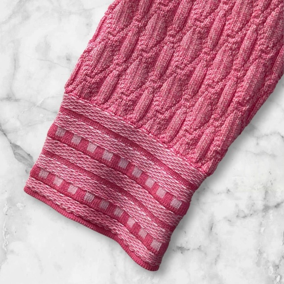 Nanette Lepore Pink Cable Knit Pullover Cardigan Sweater Pearl Buttons Size M - Picture 3 of 10